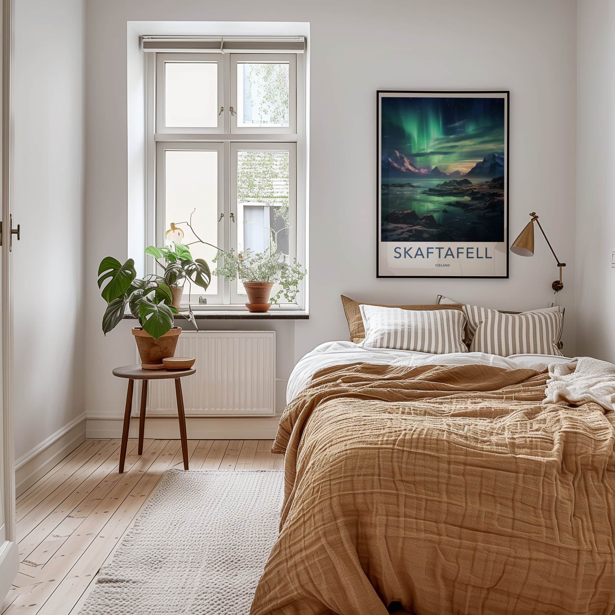 Skaftafell Poster - Iceland Travel Art - Vivid Aurora Borealis Wall Decor