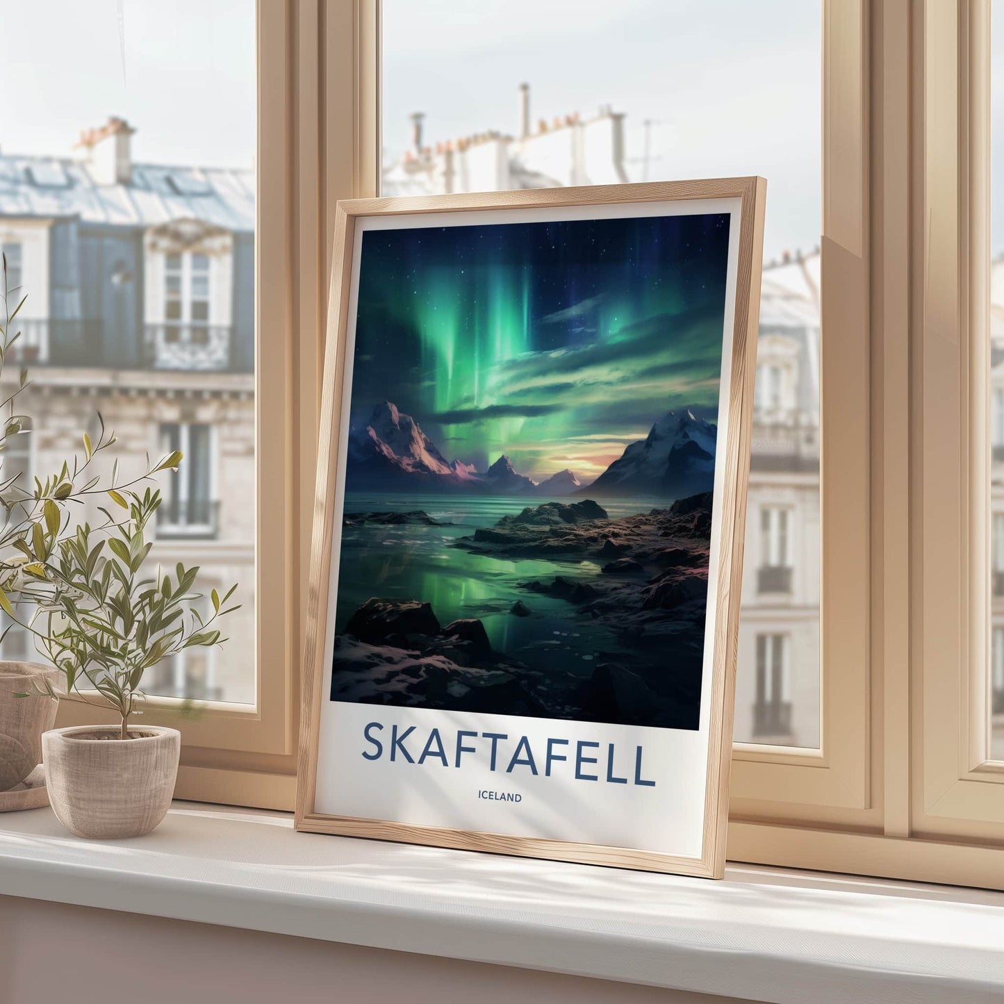 Skaftafell Poster - Iceland Travel Art - Vivid Aurora Borealis Wall Decor