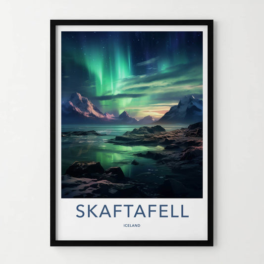 Skaftafell Poster - Iceland Travel Art - Vivid Aurora Borealis Wall Decor