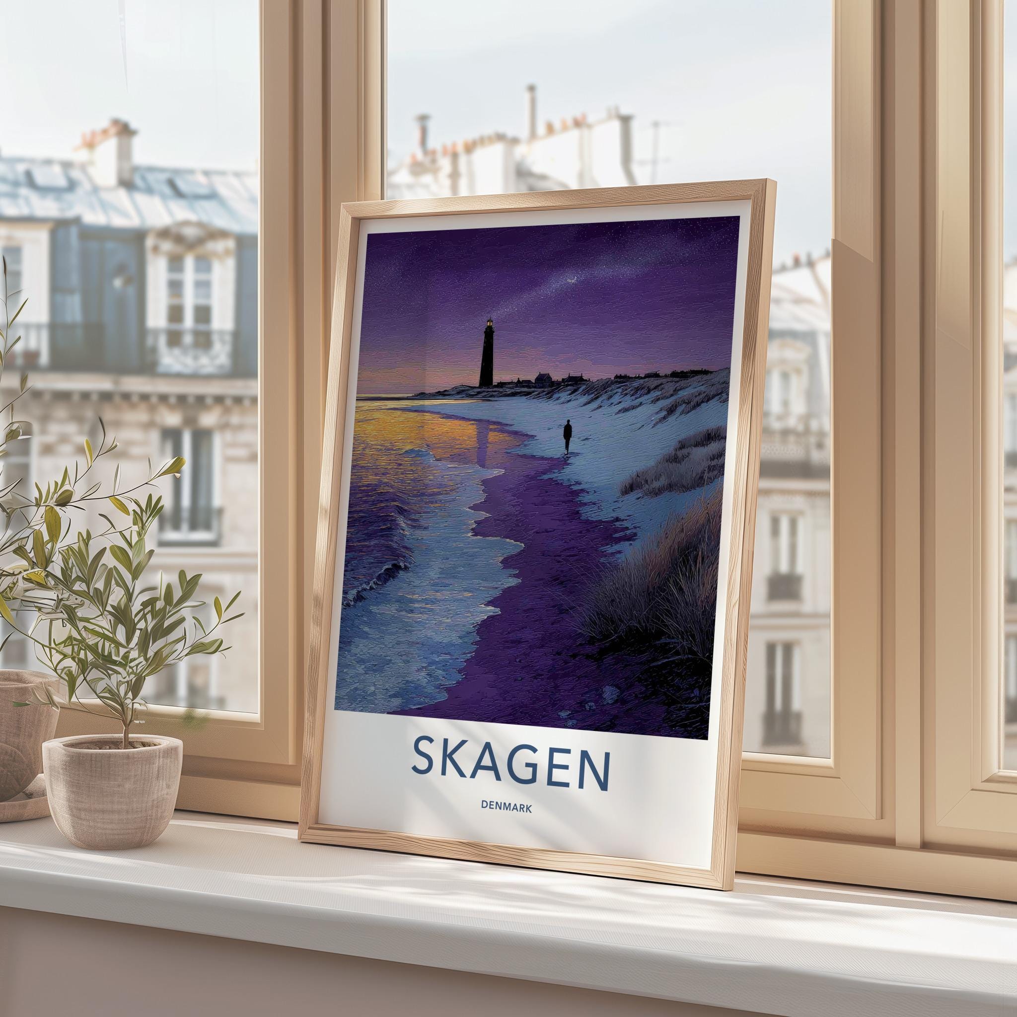 Skagen Poster - Denmark Travel Art - Coastal Lighthouse Figure Home Decor