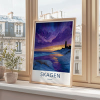 Skagen Poster - Denmark Travel Art - Lighthouse Beach Sunset Home Decor
