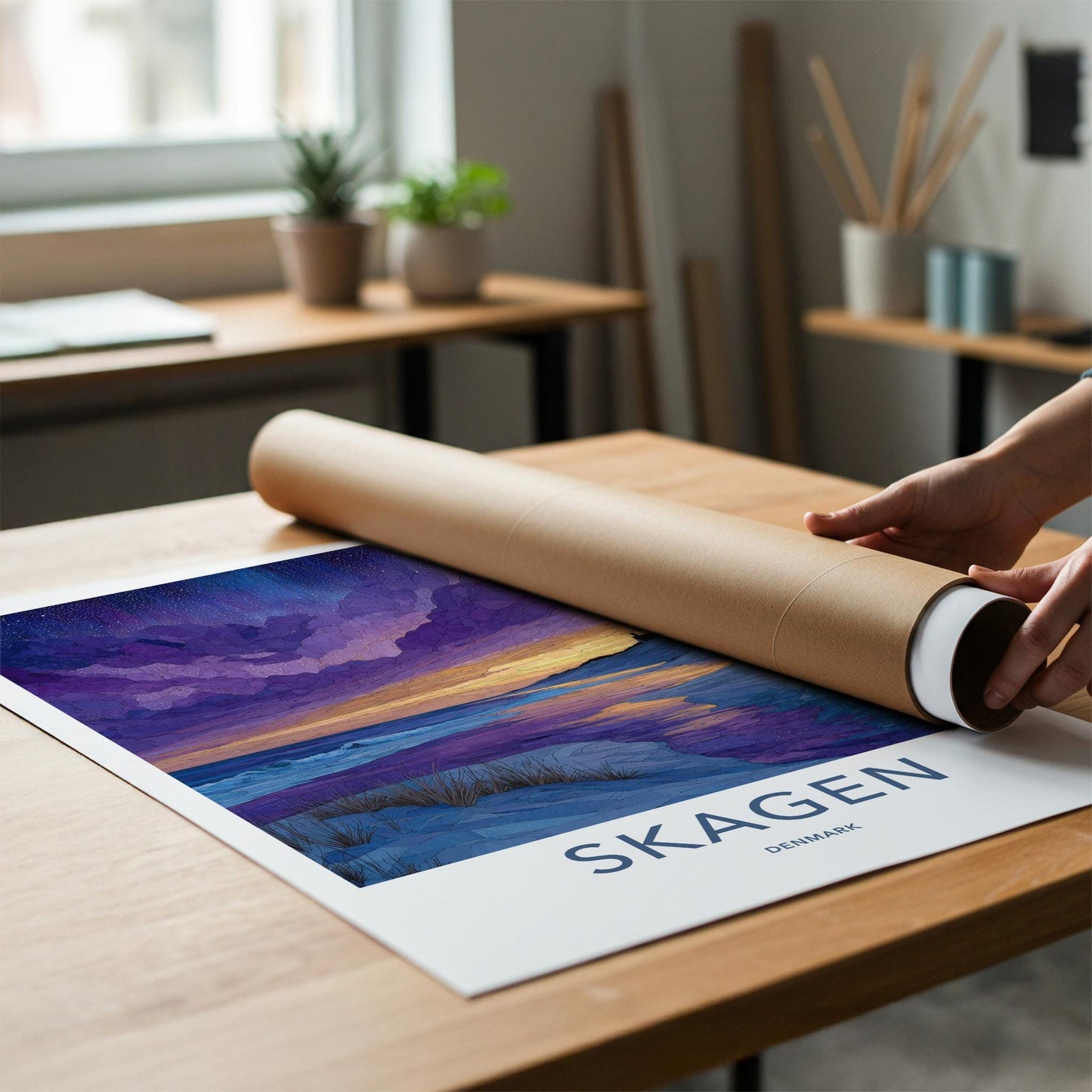 Skagen Poster - Denmark Travel Art - Lighthouse Beach Sunset Home Decor