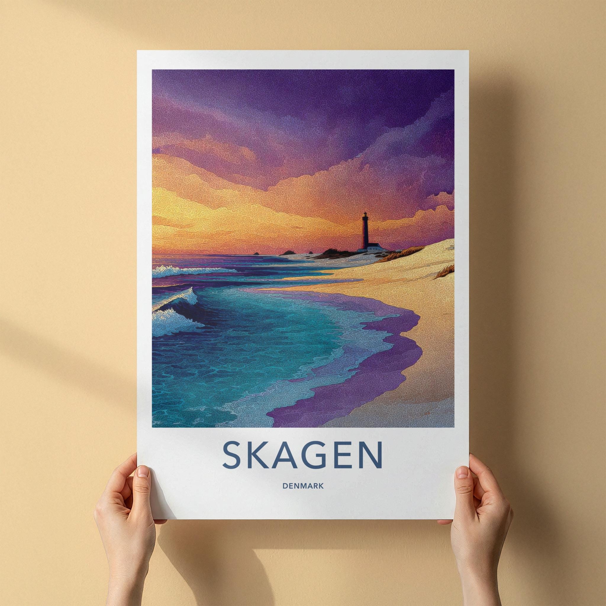 Skagen Poster - Denmark Wall Art - Lighthouse Sunset Beach Home Decor