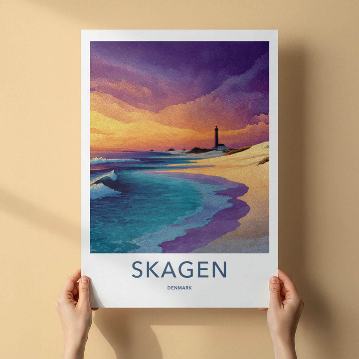 Skagen Poster - Denmark Wall Art - Lighthouse Sunset Beach Home Decor