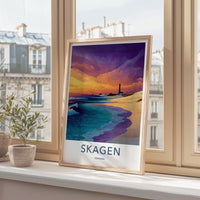 Skagen Poster - Denmark Wall Art - Lighthouse Sunset Beach Home Decor