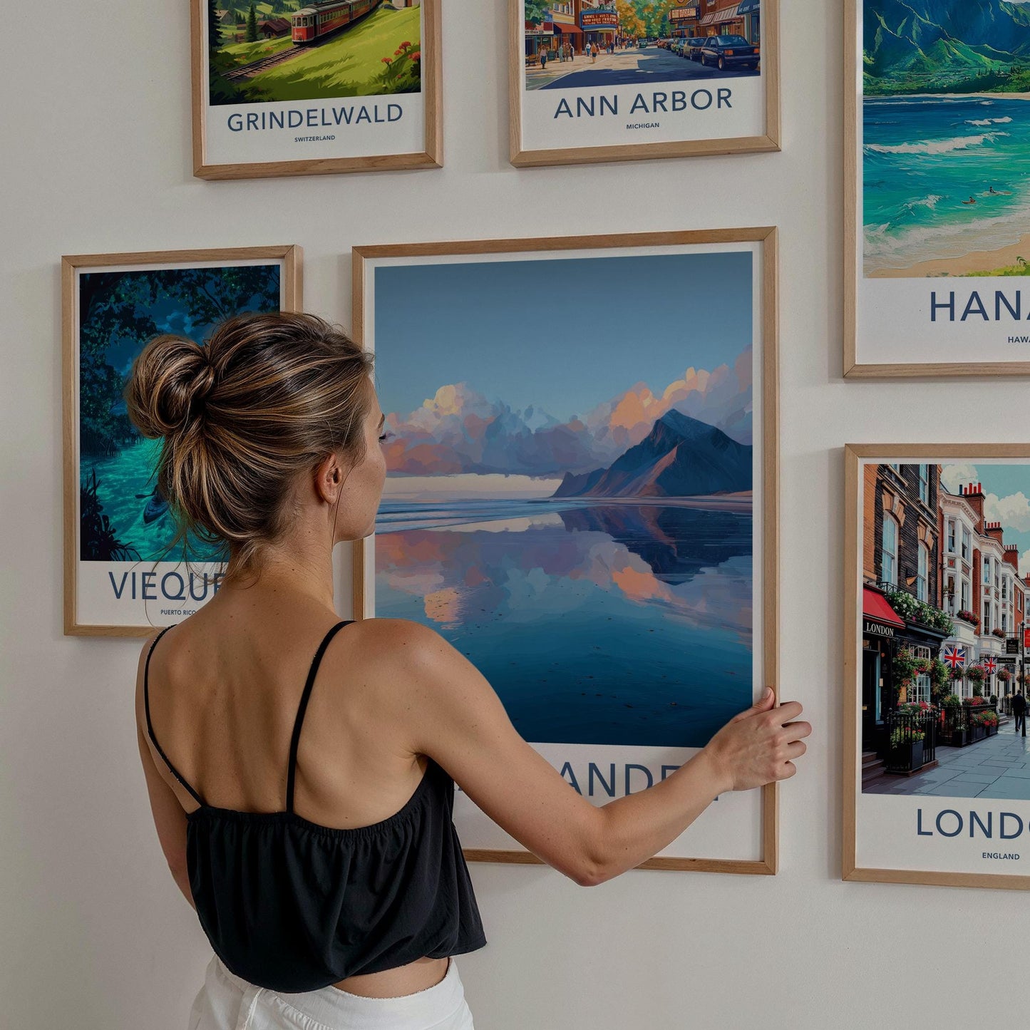 Skagsanden Poster - Norway Travel Art - Mountain Water Reflection Wall Decor