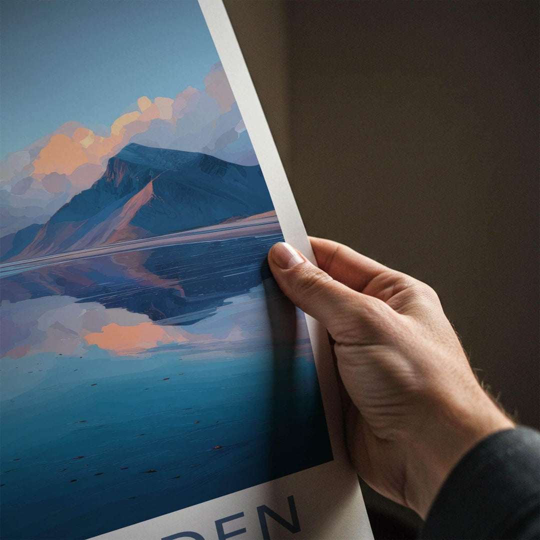 Skagsanden Poster - Norway Travel Art - Mountain Water Reflection Wall Decor