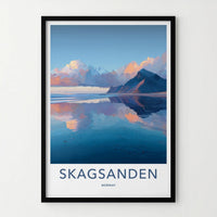 Skagsanden Poster - Norway Travel Art - Mountain Water Reflection Wall Decor
