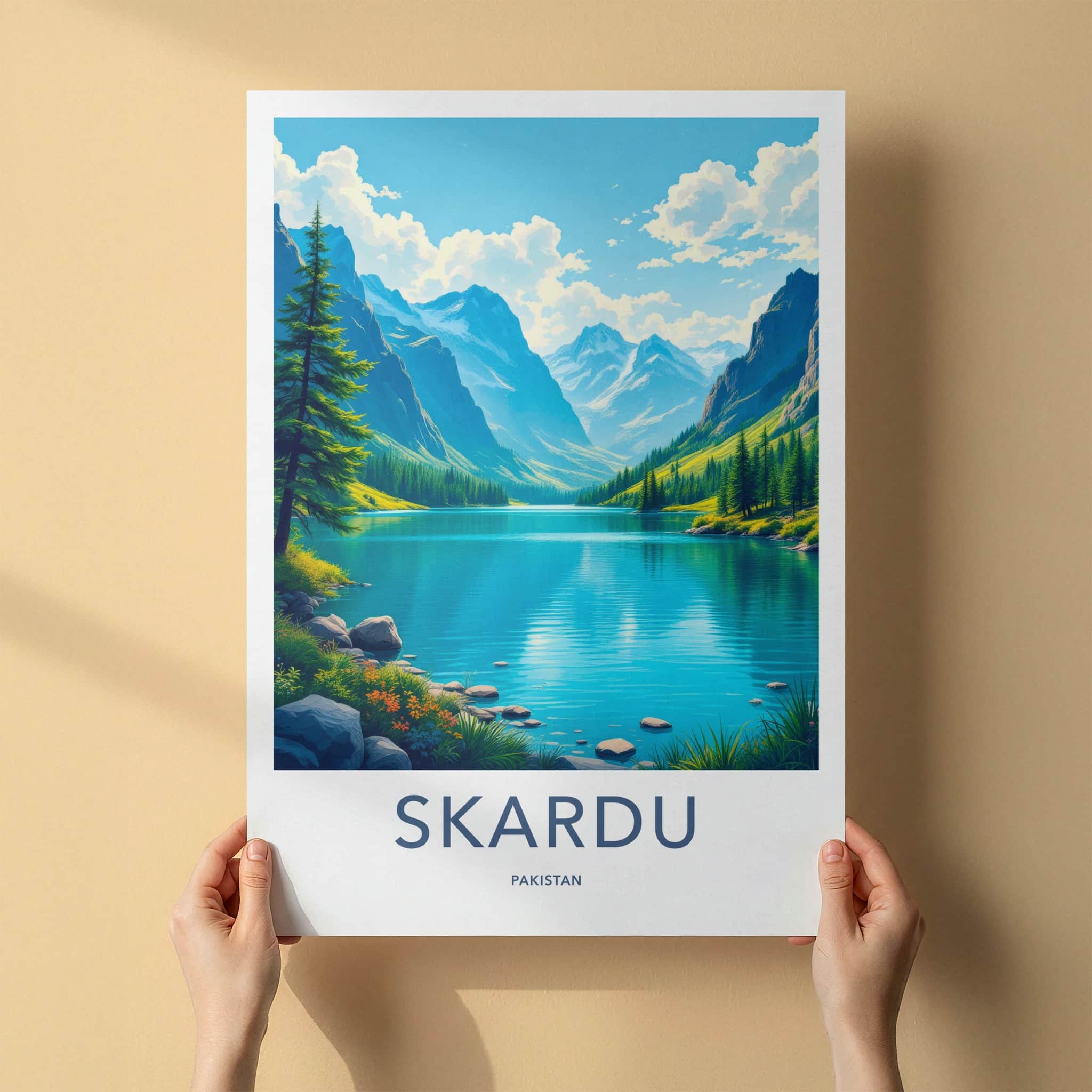 Skardu Poster - Pakistan Travel Art - Pristine Mountain Lake Home Decor