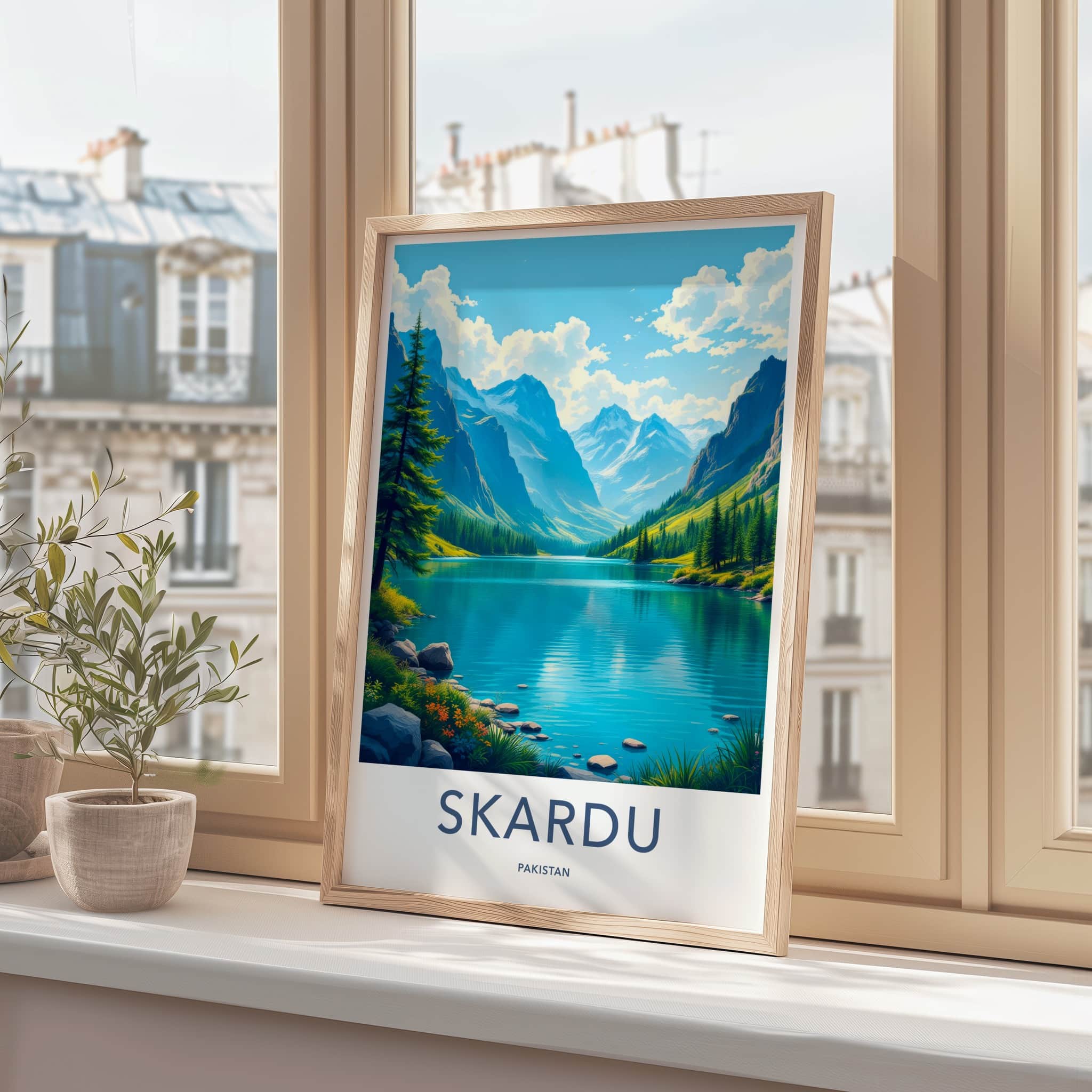 Skardu Poster - Pakistan Travel Art - Pristine Mountain Lake Home Decor