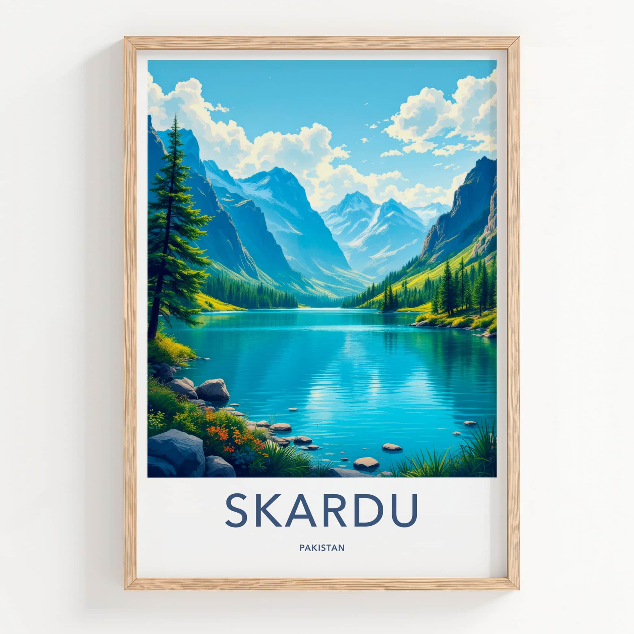 Skardu Poster - Pakistan Travel Art - Pristine Mountain Lake Home Decor