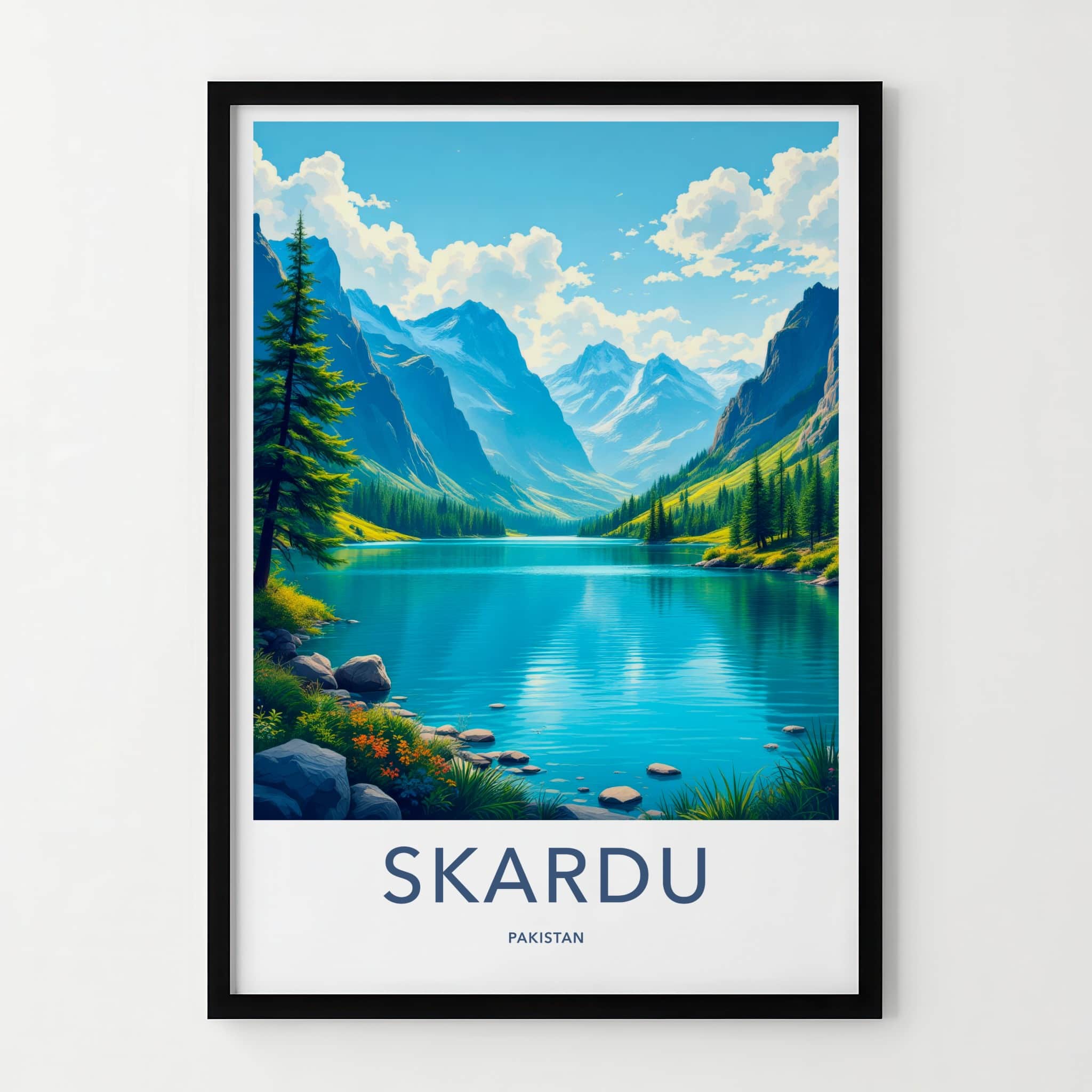 Skardu Poster - Pakistan Travel Art - Pristine Mountain Lake Home Decor