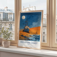 Skeleton Coast Poster - Africa Travel Print - Full Moon Shipwreck Gallery Art