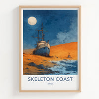 Skeleton Coast Poster - Africa Travel Print - Full Moon Shipwreck Gallery Art