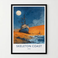 Skeleton Coast Poster - Africa Travel Print - Full Moon Shipwreck Gallery Art