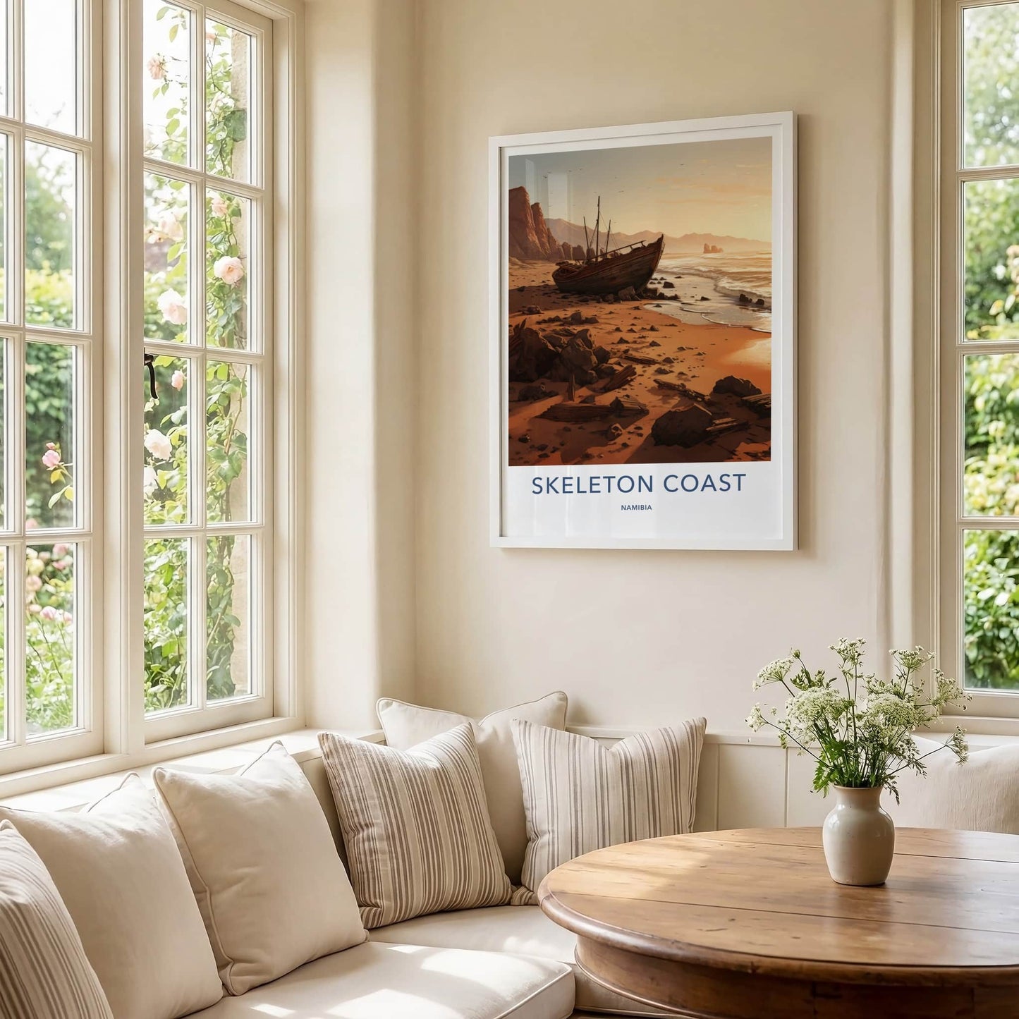 Skeleton Coast Poster - Namibia Travel Art - Beached Boat Rocks Home Decor