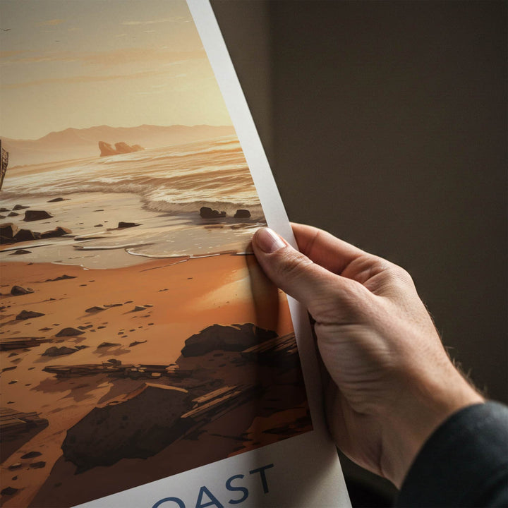 Skeleton Coast Poster - Namibia Travel Art - Beached Boat Rocks Home Decor