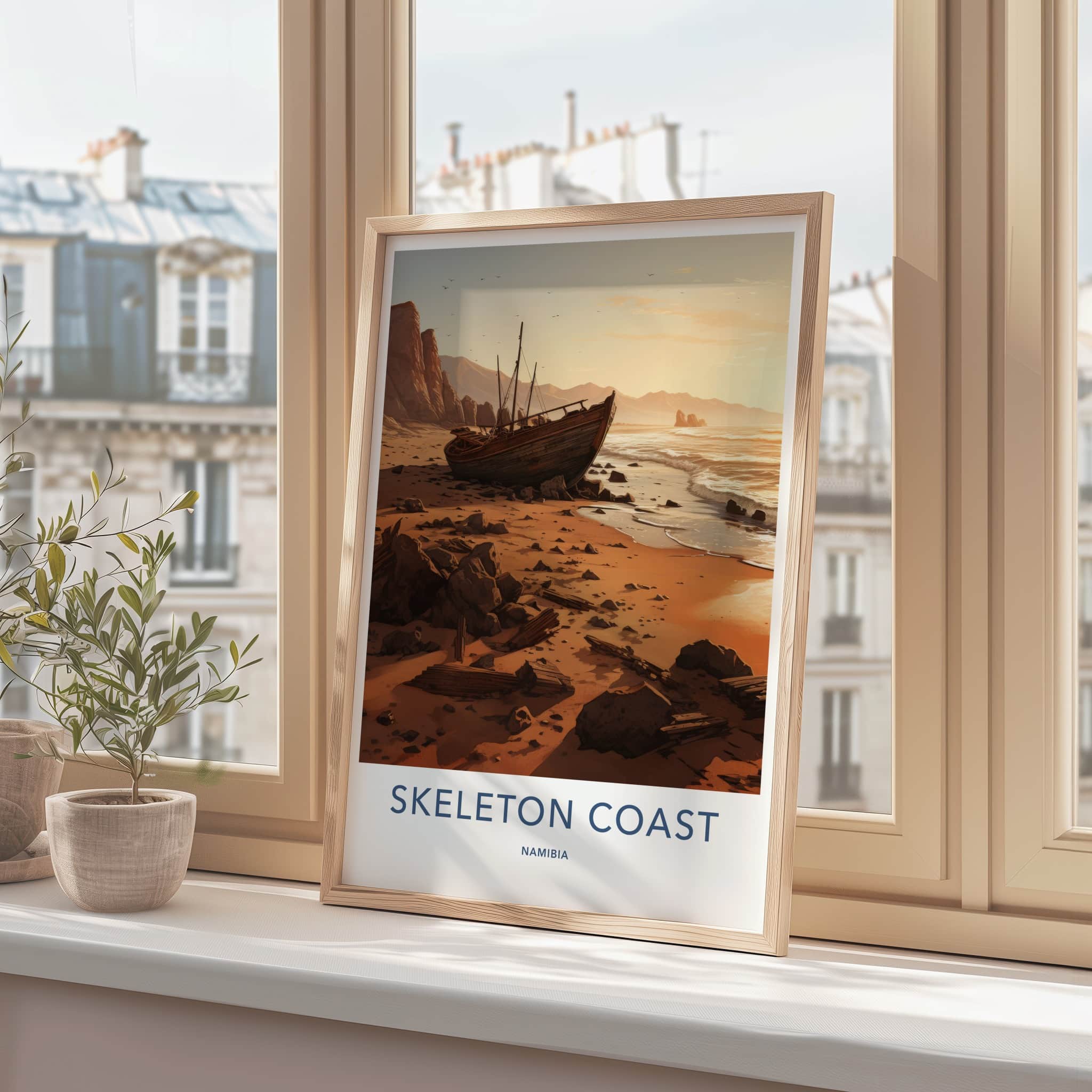 Skeleton Coast Poster - Namibia Travel Art - Beached Boat Rocks Home Decor
