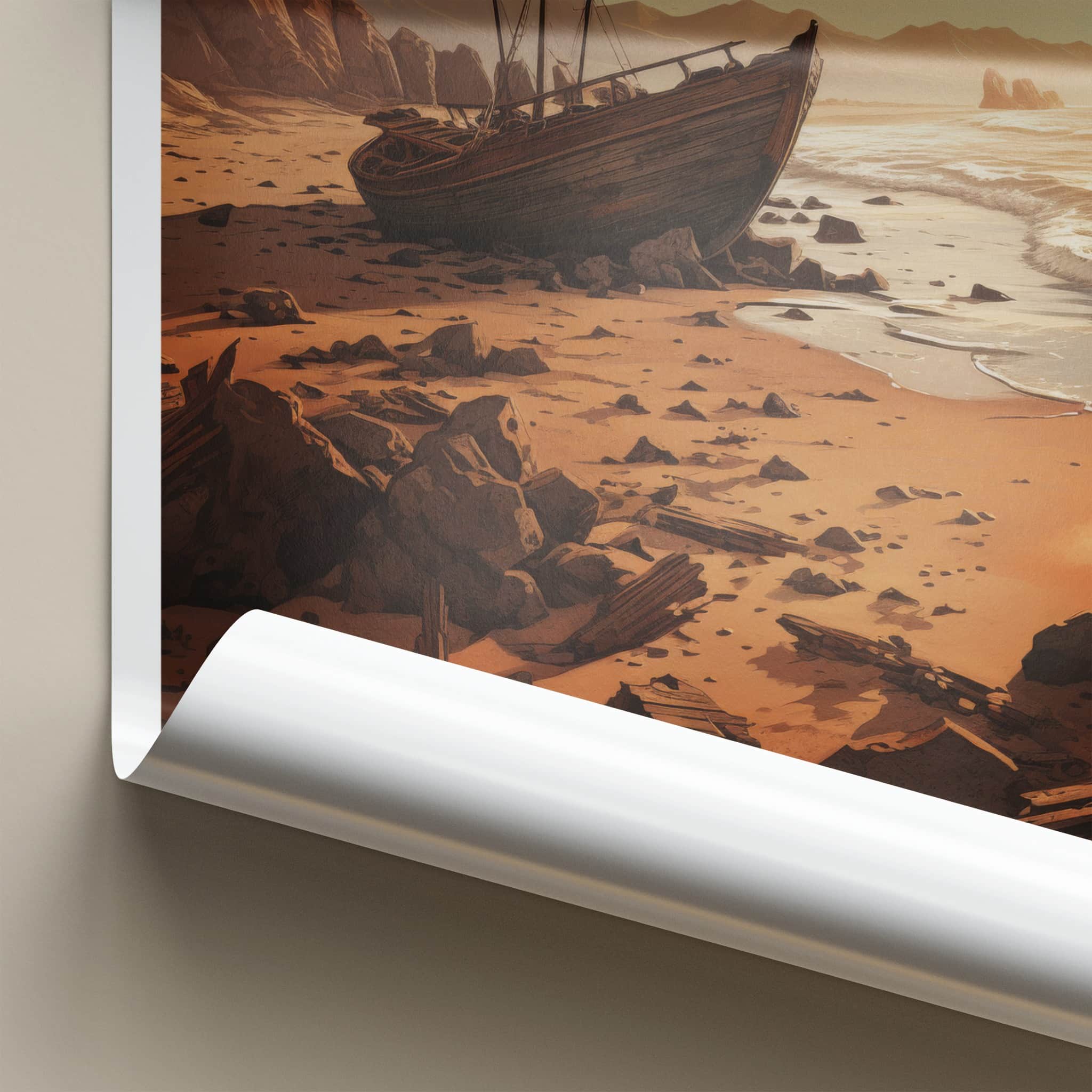 Skeleton Coast Poster - Namibia Travel Art - Beached Boat Rocks Home Decor