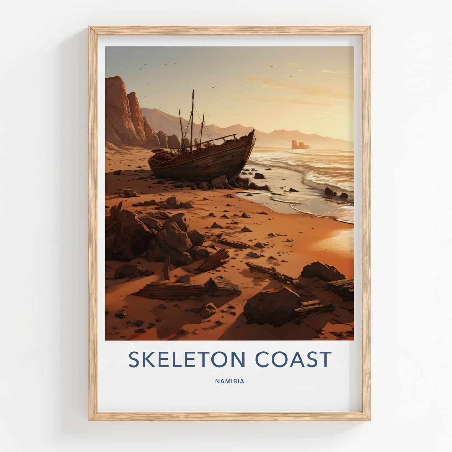 Skeleton Coast Poster - Namibia Travel Art - Beached Boat Rocks Home Decor