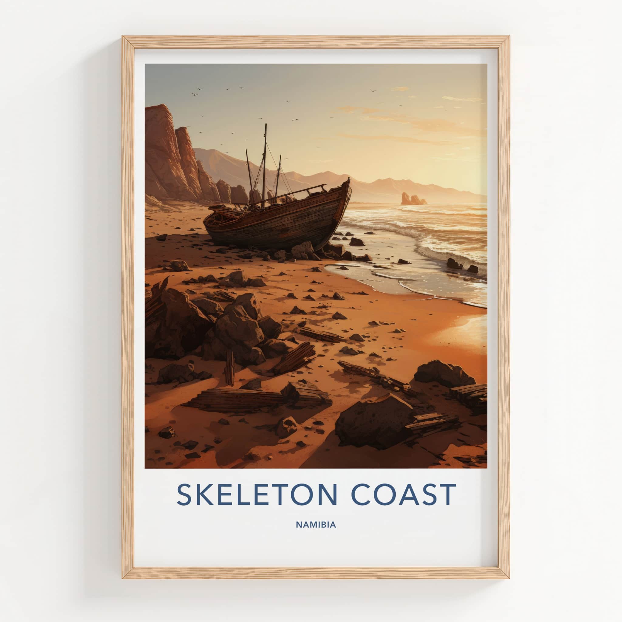Skeleton Coast Poster - Namibia Travel Art - Beached Boat Rocks Home Decor