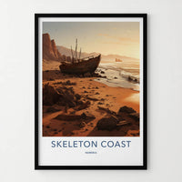 Skeleton Coast Poster - Namibia Travel Art - Beached Boat Rocks Home Decor