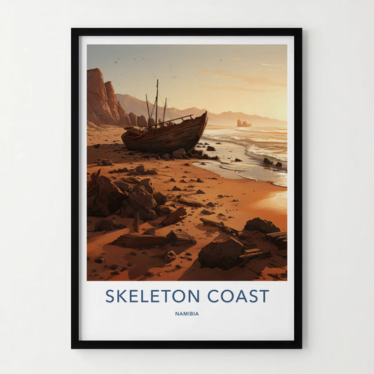 Skeleton Coast Poster - Namibia Travel Art - Beached Boat Rocks Home Decor