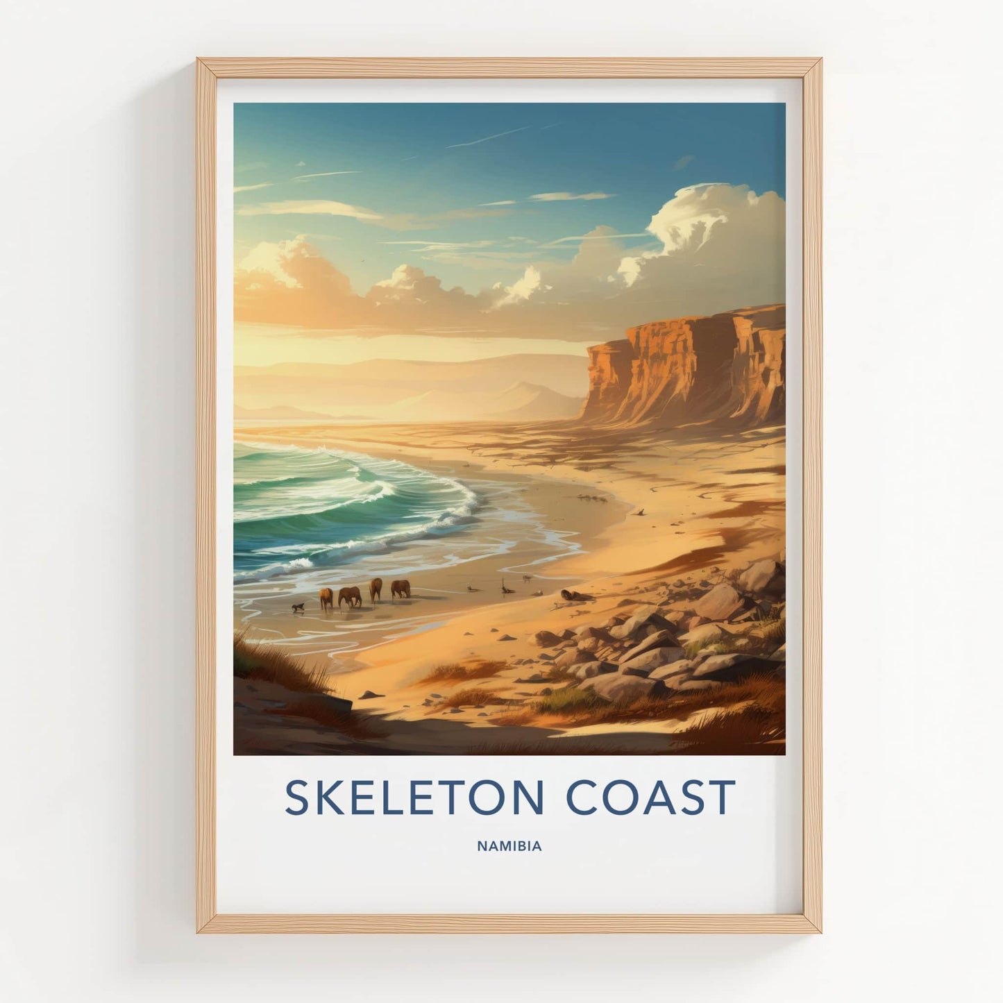 Skeleton Coast Poster - Namibia Travel Art - Desert Coastal Elephants Home Decor