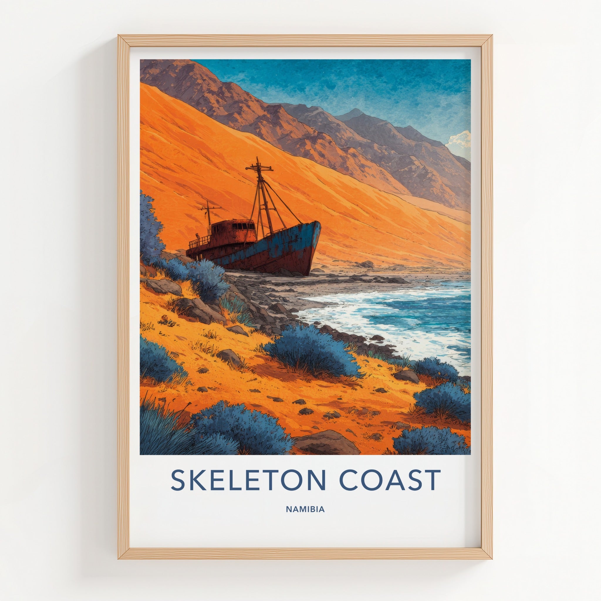 Skeleton Coast Poster - Namibia Travel Art - Rusted Shipwreck Shore Home Decor