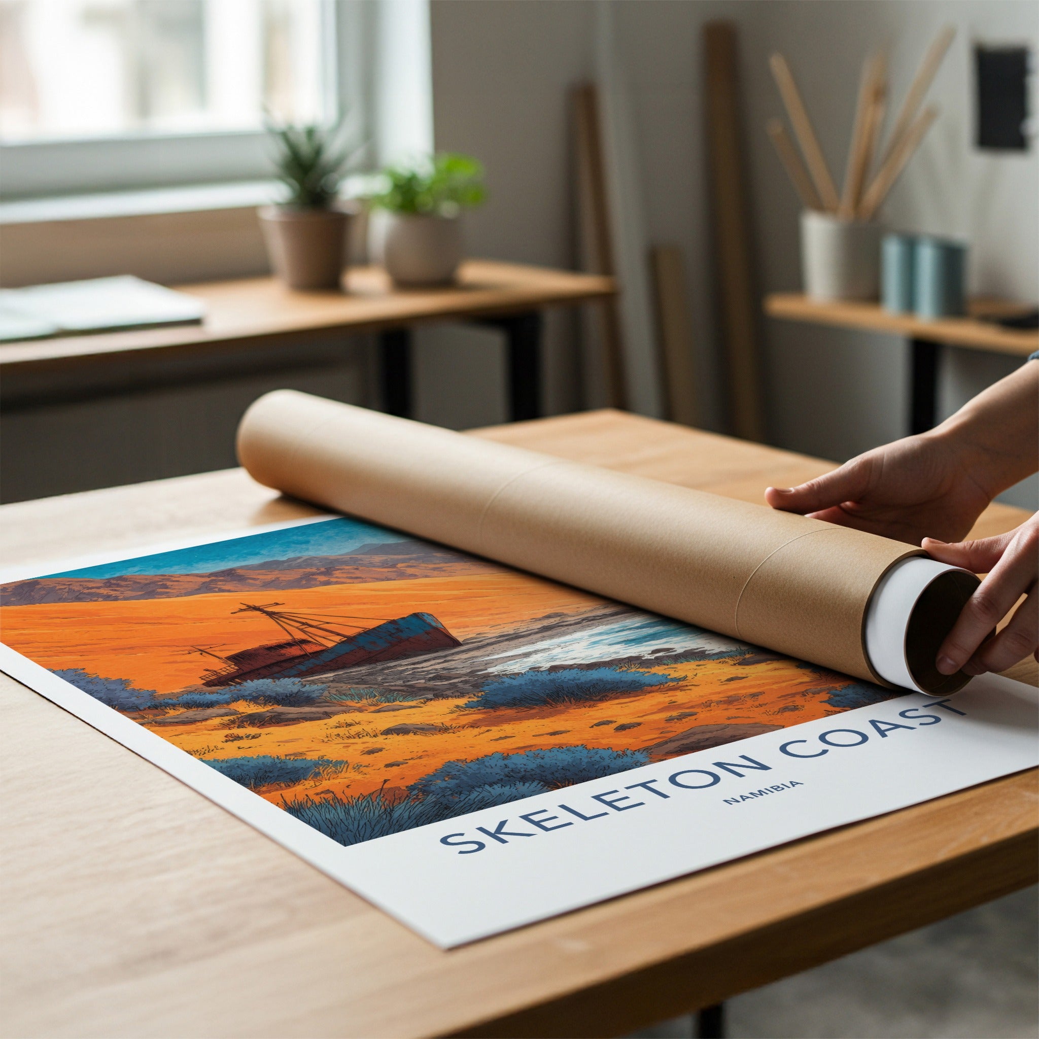 Skeleton Coast Poster - Namibia Travel Art - Rusted Shipwreck Shore Home Decor