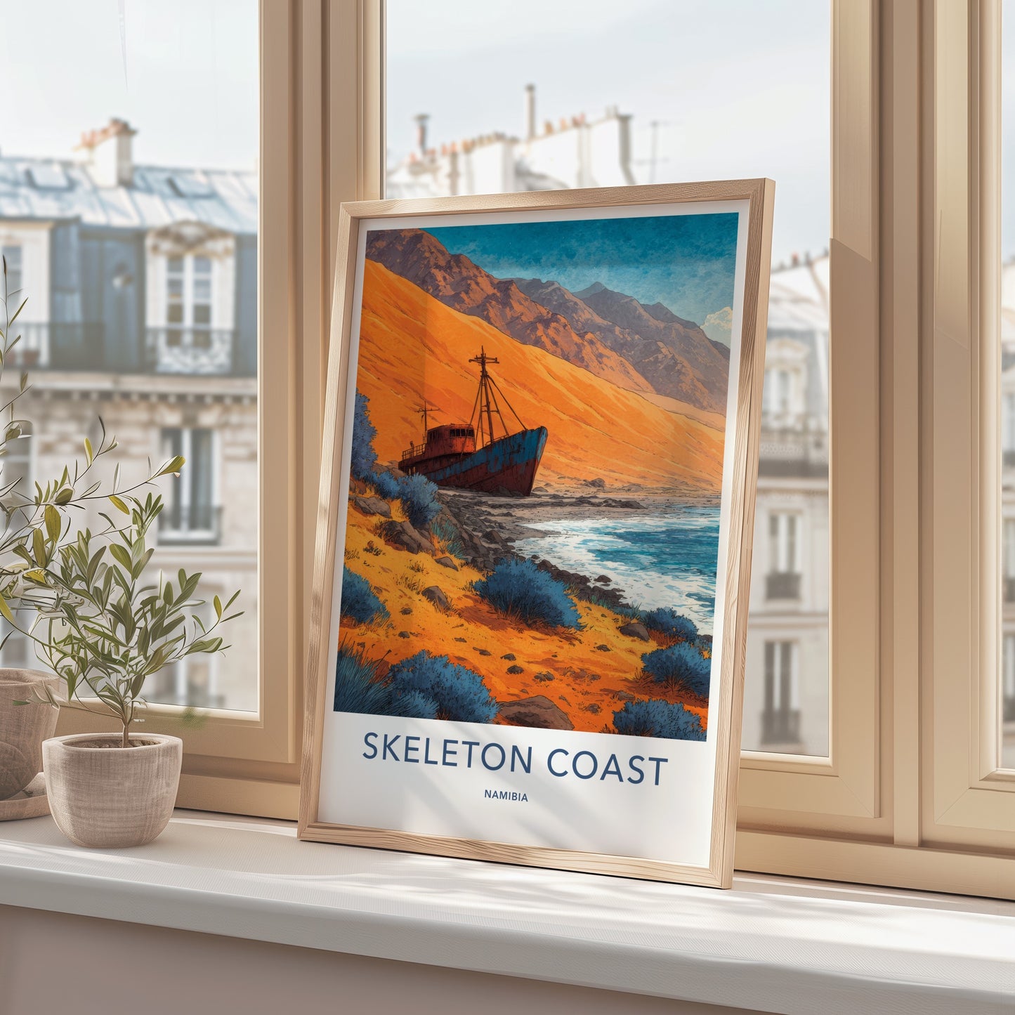 Skeleton Coast Poster - Namibia Travel Art - Rusted Shipwreck Shore Home Decor