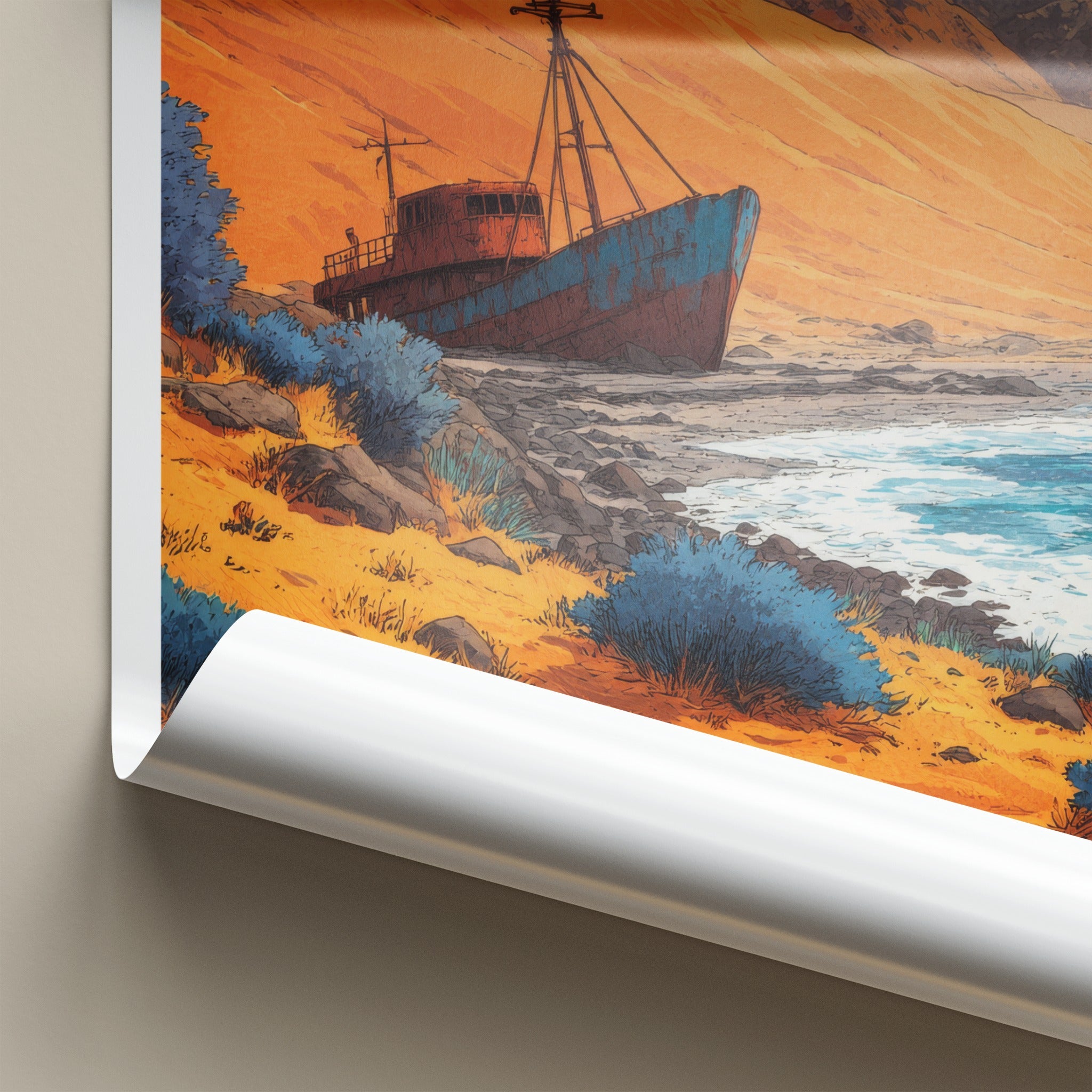 Skeleton Coast Poster - Namibia Travel Art - Rusted Shipwreck Shore Home Decor