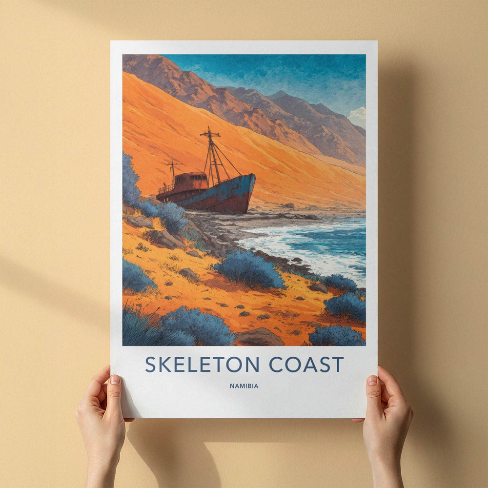 Skeleton Coast Poster - Namibia Travel Art - Rusted Shipwreck Shore Home Decor