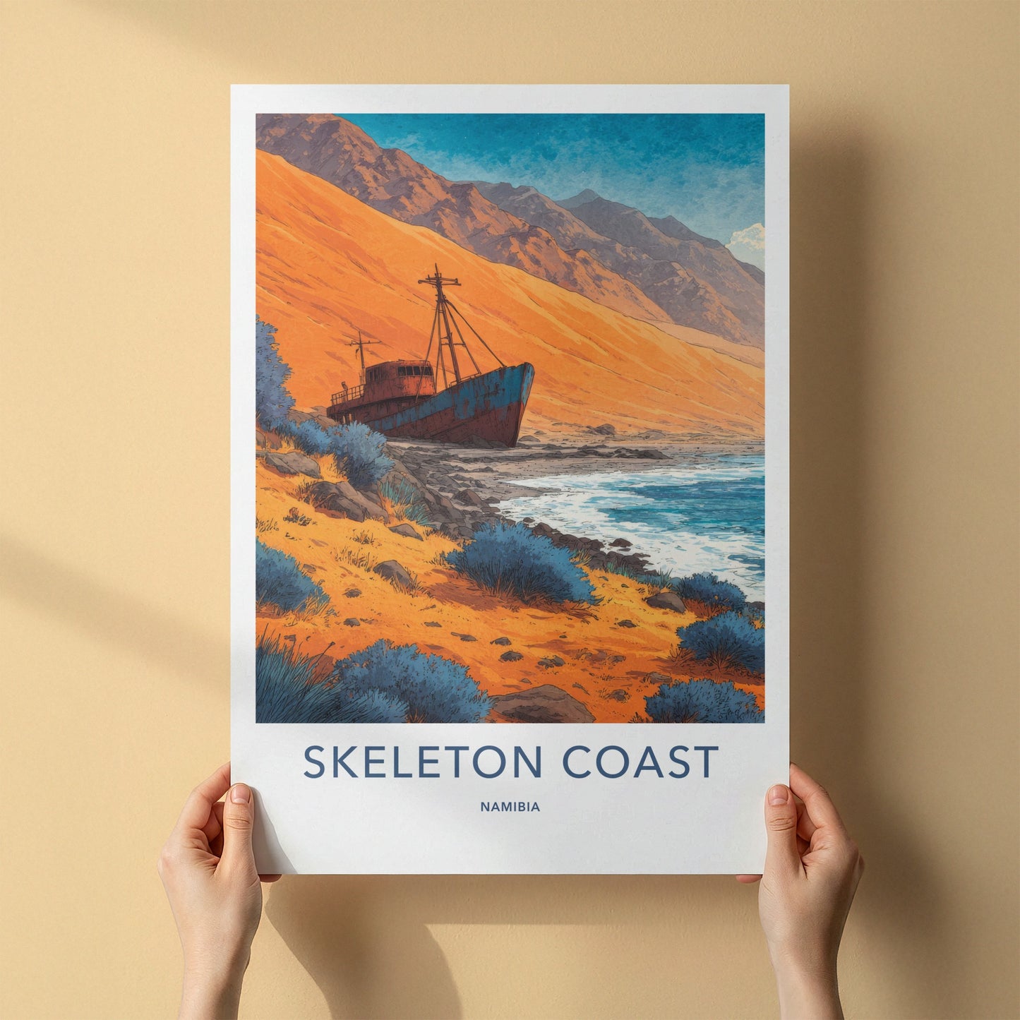Skeleton Coast Poster - Namibia Travel Art - Rusted Shipwreck Shore Home Decor