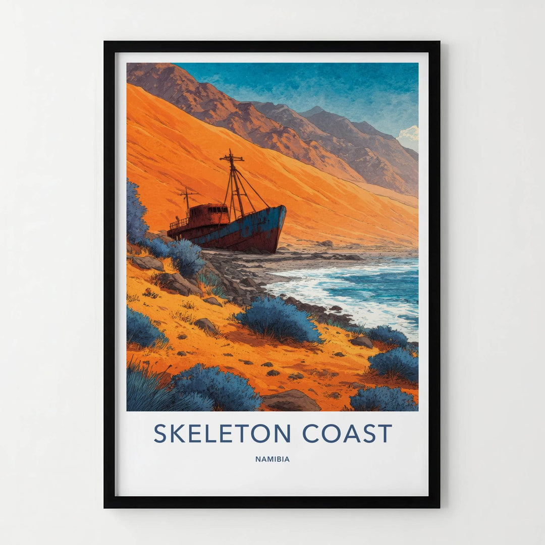Skeleton Coast Poster - Namibia Travel Art - Rusted Shipwreck Shore Home Decor