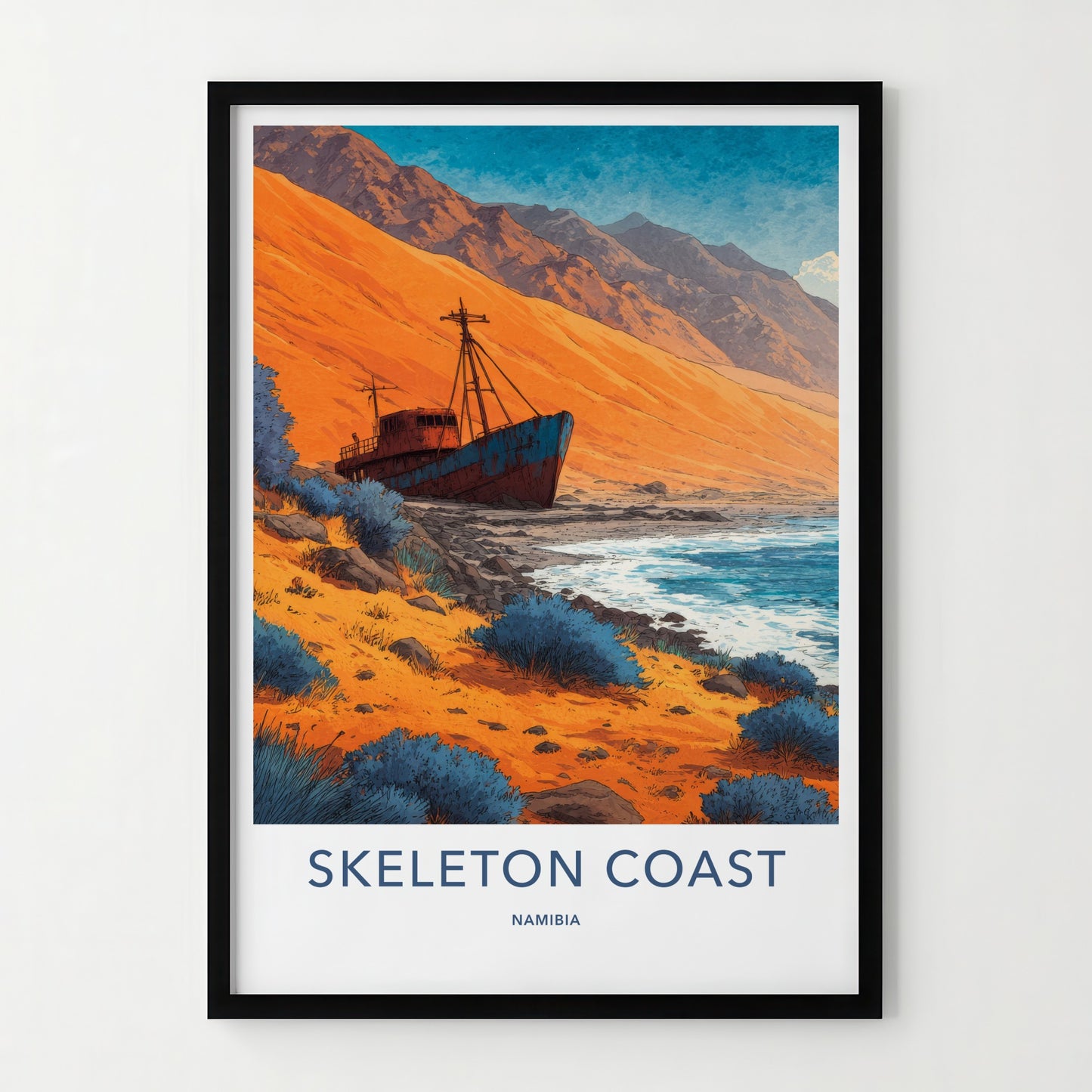 Skeleton Coast Poster - Namibia Travel Art - Rusted Shipwreck Shore Home Decor