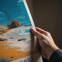 Skeleton Coast Poster - Namibia Travel Art - Rusty Ship Desert Home Decor