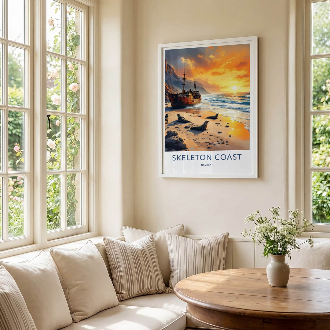 Skeleton Coast Poster - Namibia Travel Art - Rusty Shipwreck Beach Home Decor