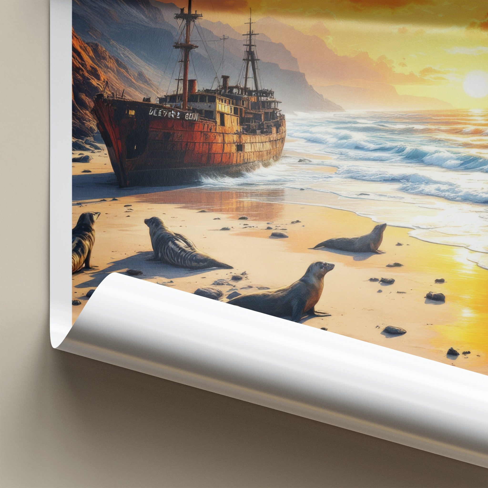 Skeleton Coast Poster - Namibia Travel Art - Rusty Shipwreck Beach Home Decor