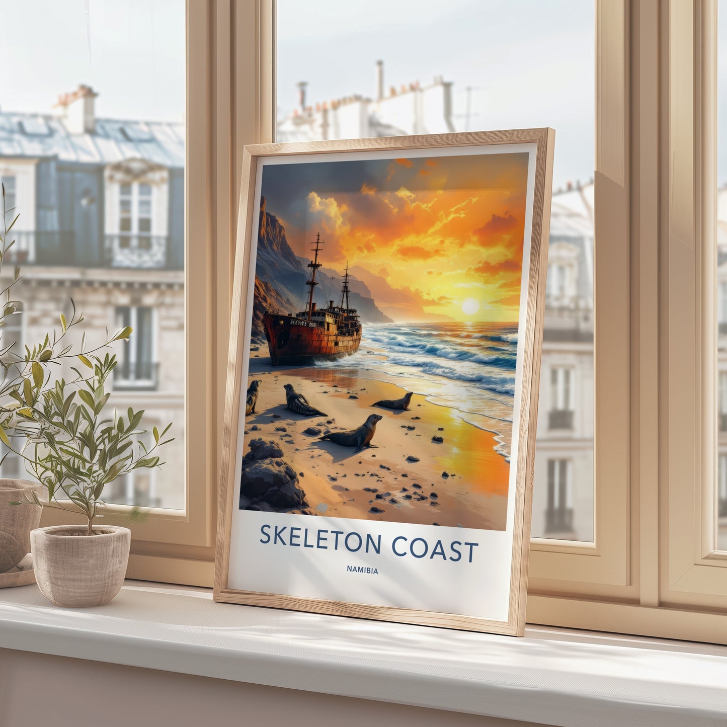 Skeleton Coast Poster - Namibia Travel Art - Rusty Shipwreck Beach Home Decor
