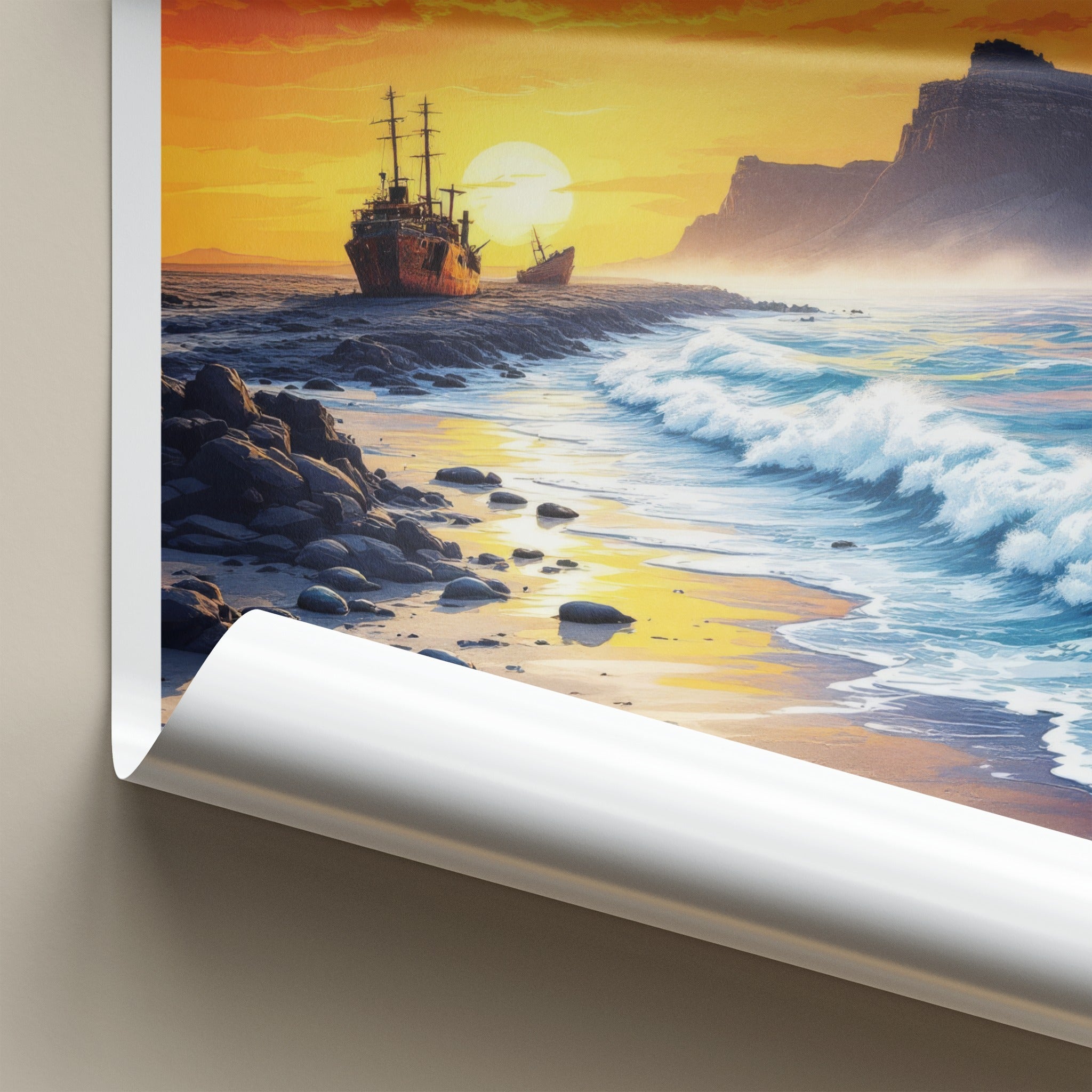 Skeleton Coast Poster - Namibia Travel Art - Rusty Shipwreck Beach Wall Decor