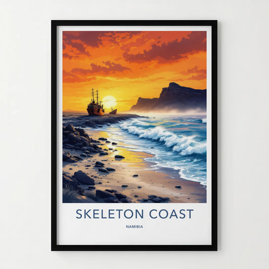 Skeleton Coast Poster - Namibia Travel Art - Rusty Shipwreck Beach Wall Decor