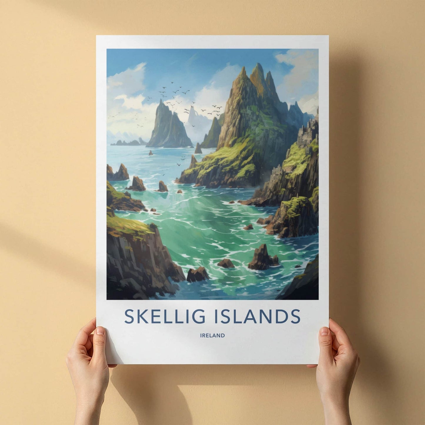 Skellig Islands Poster - Ireland Travel Art - Rugged Cliffs Seascape Home Decor