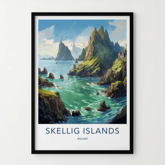 Skellig Islands Poster - Ireland Travel Art - Rugged Cliffs Seascape Home Decor