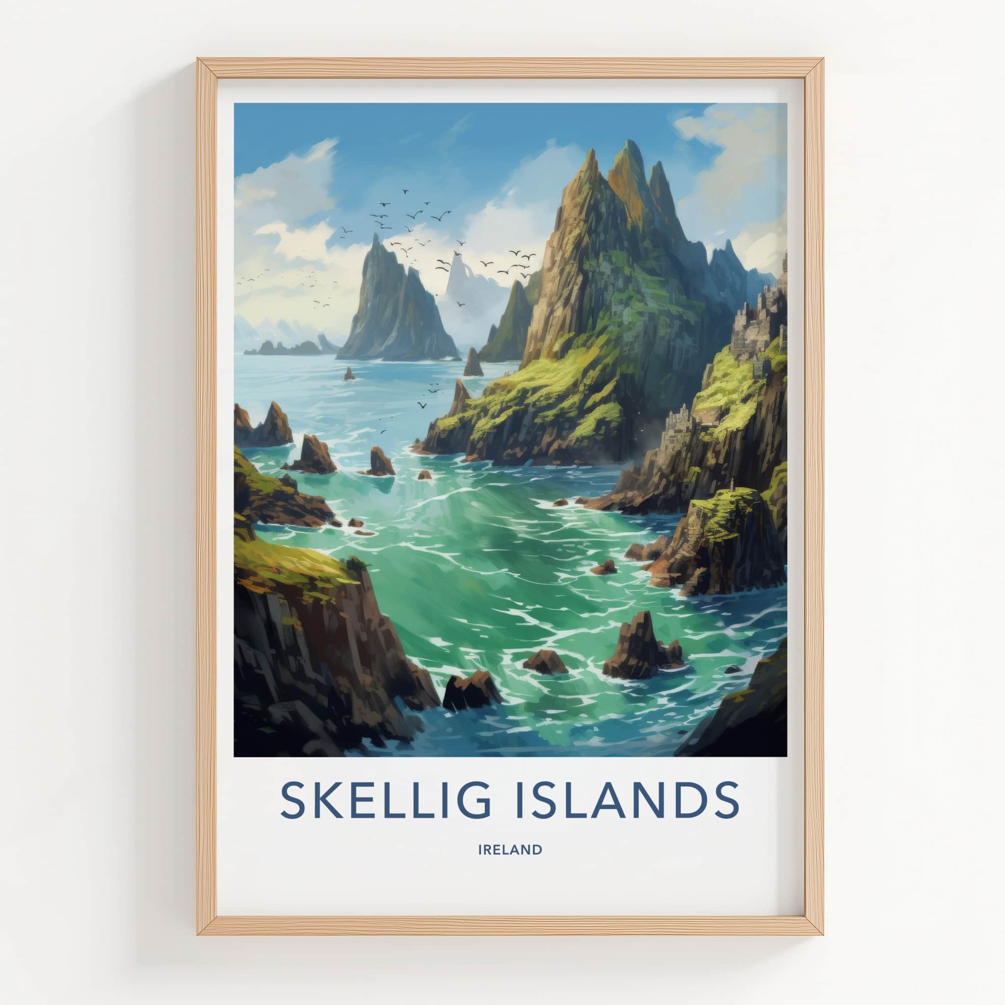 Skellig Islands Poster - Ireland Travel Art - Rugged Cliffs Seascape Home Decor
