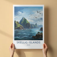 Skellig Islands Poster - Ireland Travel Art - Wild Ocean Birds Home Decor