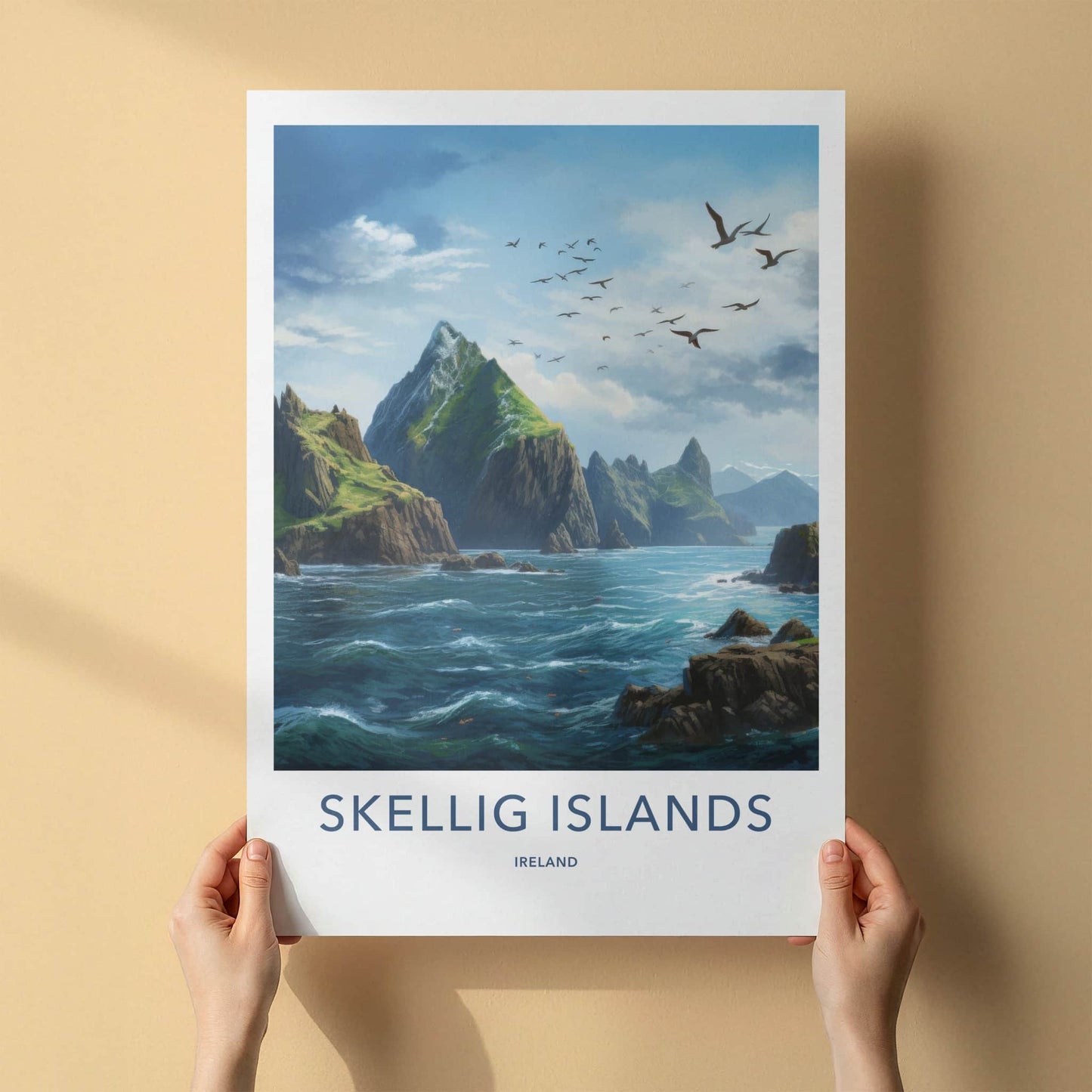 Skellig Islands Poster - Ireland Travel Art - Wild Ocean Birds Home Decor