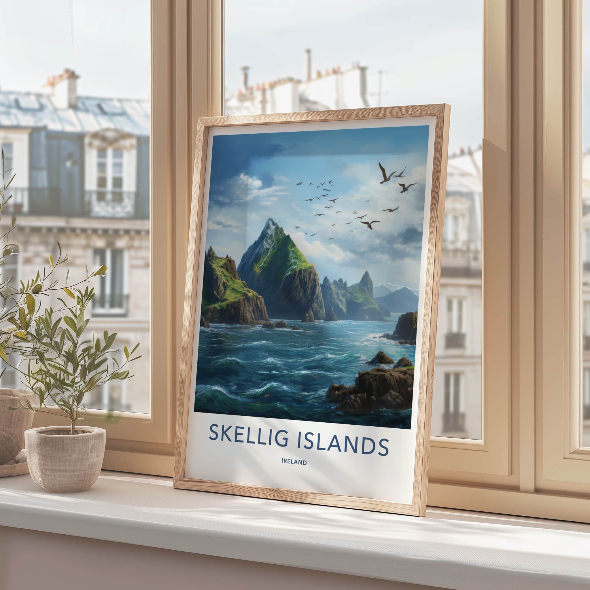 Skellig Islands Poster - Ireland Travel Art - Wild Ocean Birds Home Decor