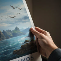 Skellig Islands Poster - Ireland Travel Art - Wild Ocean Birds Home Decor