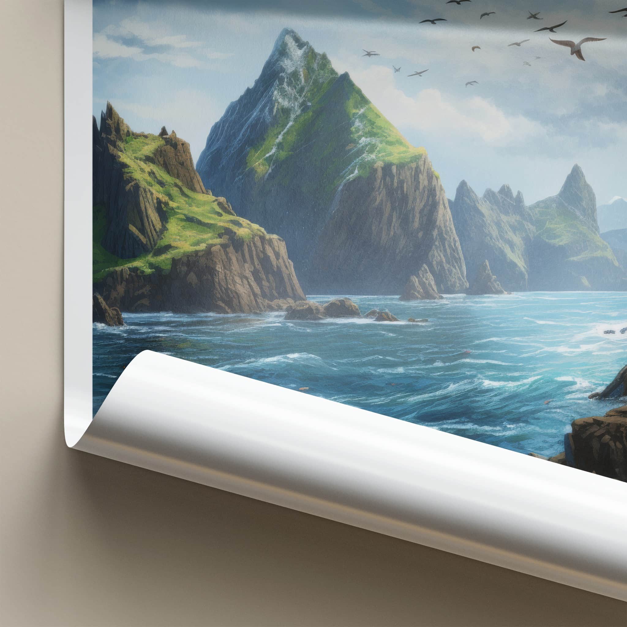 Skellig Islands Poster - Ireland Travel Art - Wild Ocean Birds Home Decor